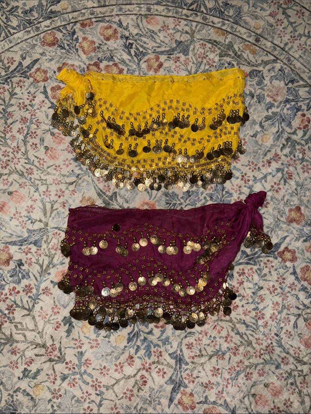 Belly dance Coin Hip Scarf - Yellow & Purple